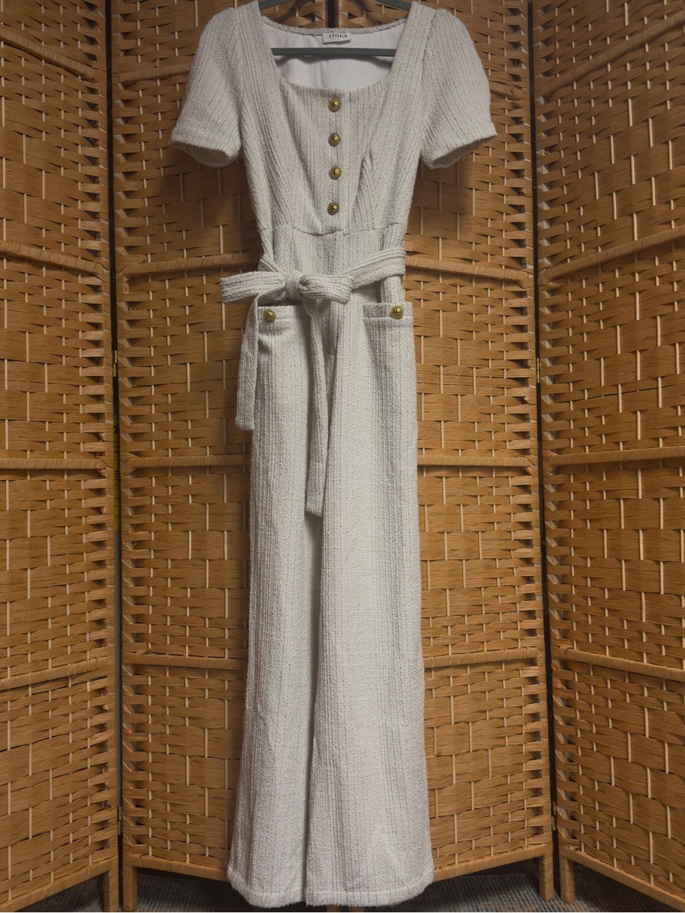 Storia Ivory Textured Knit Jumpsuit with Gold Buttons - Picture 2 of 6
